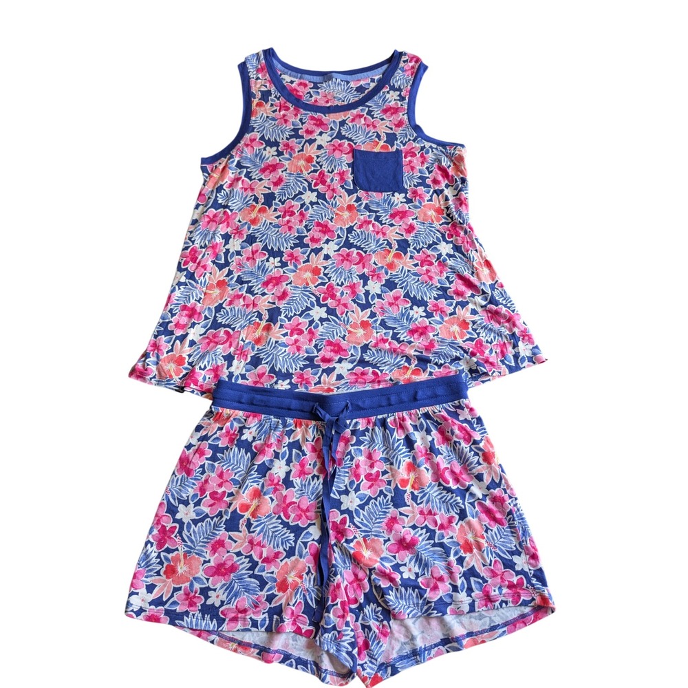 Cuddl Duds Womens 2PC Pajama Set Navy Floral Tank Shorts Size S New